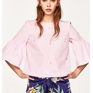 Zara Basic Pink Pearl Flare Sleeved Top